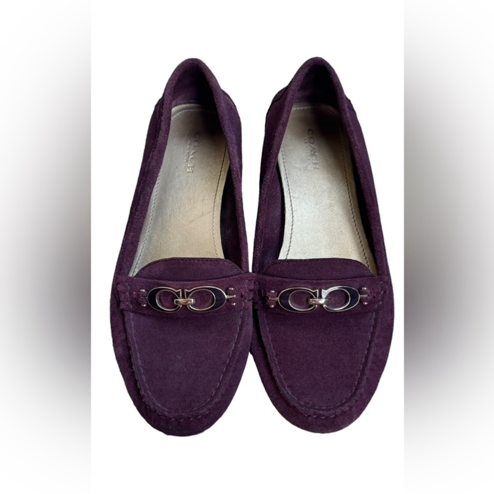 COACH Fortunata Driving Moccasin Loafers Flats Suede Horse Bit Logo 7.5